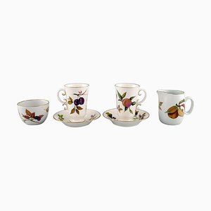 Kaffeetassen & Untertassen, Zuckerdose & Sahnekännchen von Royal Worcester, England, 1980er, 6er Set