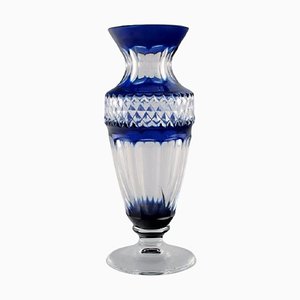 Mid-Century Vase aus klarem und blauem Kunstglas