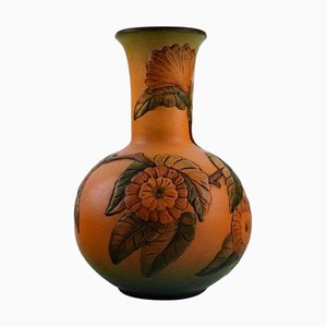 Art Nouveau Vase in Hand-Painted Ceramics with Flowers from Ipsens, Denmark, 1920s