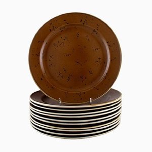 Coq Dinner Plates in Glazed Stoneware by Stig Lindberg for Gustavsberg, 1960s, Set of 11