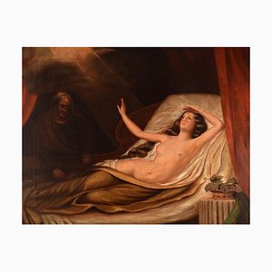Artista desconocido, mujer desnuda y Dánae mitológica, siglo XIX, óleo sobre lienzo