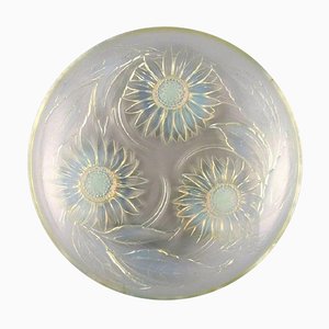 Große Art Deco Schale aus mundgeblasenem Kunstglas mit Blumen von Verlys, Frankreich, 1940er