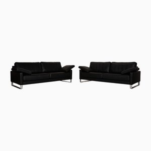 Ego 2-Seater Sofas in Black Leather by Rolf Benz, Set of 2