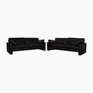 Conseta 2-Seater Sofas in Black Leather from Cor, Set of 2