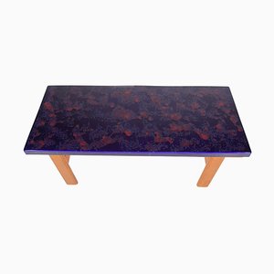 Mesa de centro rectangular grande de azulejos de cerámica en azul y naranja, años 70