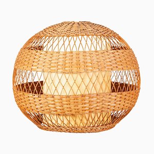 Organic Wicker and Rattan Globe Pendant Light, 1950s