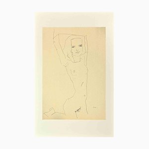 Schiele, Fille nue aux bras levés, Lithographie