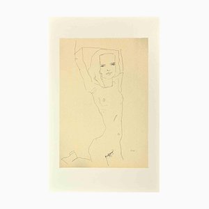 Schiele, Nacktes Mädchen mit erhobenen Armen, Lithographie