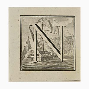 Luigi Vanvitelli, Letter of the Alphabet N, Etching, 18th Century