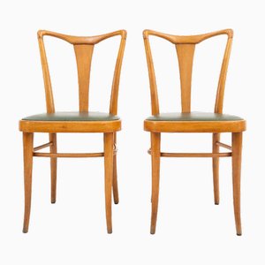 Beech and Skai Dining Chairs, Italy, 1950s, Set of 2