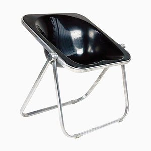 Black Plastic Plona Folding Chair attributed to Giancarlo Piretti for Castelli, Italy, 1970s