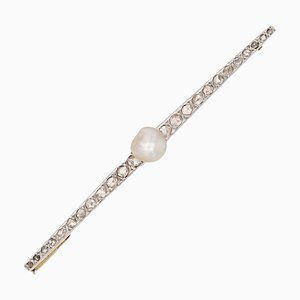 19th Century French Yellow Gold Platinum and Pearl Diamonds Brooch from Charles Templier