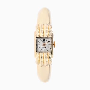 Reloj de pulsera de dama con brazalete de oro amarillo de 18 kt, años 50