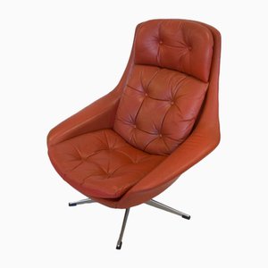 Vintage Mid-Century Danish Red Leather Swivel Chair by H. W. Klein, 1970s