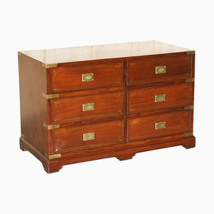 Anglo-Indian Hardwood Military Campaign Chest of Drawers with Brass Inlay, 1920s