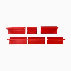 Modern Italian Red Plastic Shelves by Marcello Siard for Kartell, 1970s, Set of 6