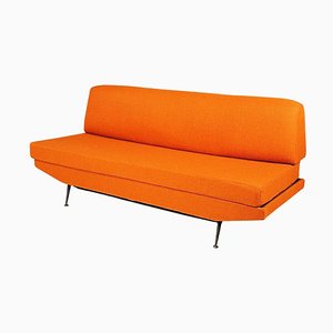 Mid-Century Modern Italian Orange Fabric and Black Metal Sofa and Bed, 1960s