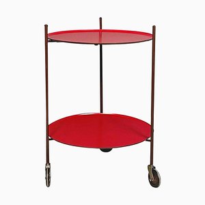 Modern Italian Red and Brown Round Cart with Tubular Metal, 1970s