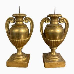 Bougeoirs Empire Amphora Dorés, Set de 2