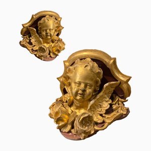 18th Century Carved and Golden Wood Shelves, 700s, Set of 2