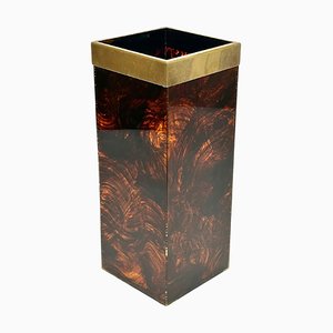 Umbrella Stand in Tortoiseshell Acrylic Glass and Brass, Italy, 1970s