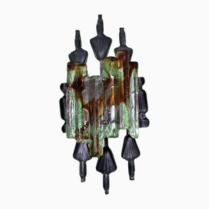 Brutalistic Metal with Murano Glass Wall Lamp, 1960s