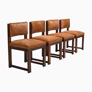 Art Deco Minimalist Cowhide Dining Chairs, Netherlands, 1940s, Set of 4