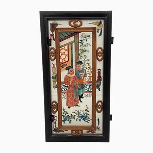 Late 19th Century Hand Painted Iron Wood Lantern Plate Fixed Under Glass