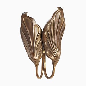 Brass Double Leaves Wall Light by Tomasso Barbi, 1960s