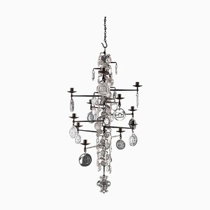 Large Glass and Iron Chandelier attributed to Erik Höglund, 1957