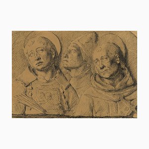 G. Cervelli, Triple Portrait of Saints in Relief, 1910s, Pen & Ink Drawing