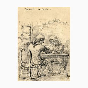 G. Cervelli, The Card Players, 1910s, Pen & Ink Drawing