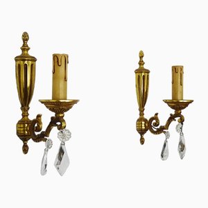 Bronze Wall Sconces with Glass Pendants, 1960s, Set of 2