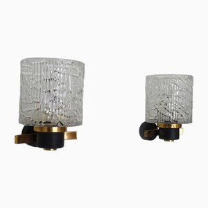 Modernist Brass and Glass Wall Lights from Arlus, 1950s, Set of 2