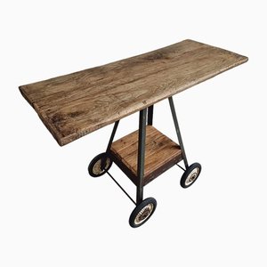 Anituqe Oak Trolley Side Table