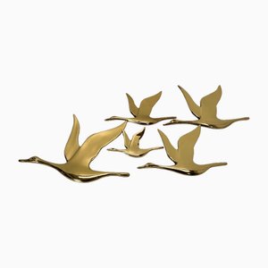 Vintage Flying Birds Brass Wall Decoration, 1960s, Set of 5