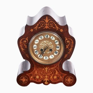 19th Century French Rosewood Marquetry Inlaid 8 Day Mantel Clock, 1870s