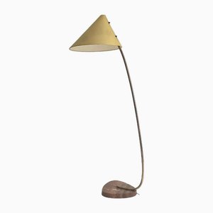 Curved Brass and Marble Floor Lamp, Austria, 1950s
