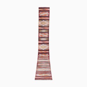 Long Turkish Striped Flat Weave Kilim Runner Rug, 1960s