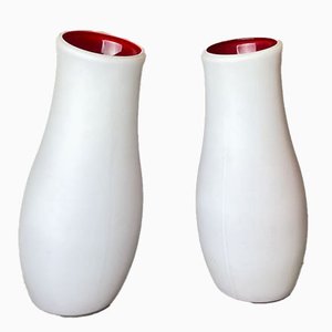 Lámparas de mesa Mylonit asimétricas de vidrio rojo y ópalo blanco de Polantis para Ikea. Juego de 2
