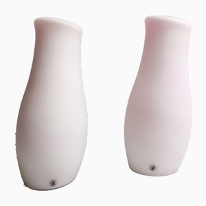 Asymmetrische Mylonit Tischlampen aus weißem Opal & rotem Glas von Polantis für Ikea, 2er Set