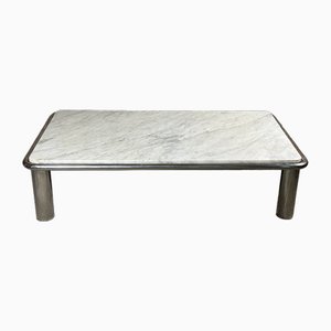 Table Basse Vintage en Aluminium Chromé et Plateau en Marbre attribuée à Gianfranco Frattini, 1960s