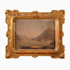 Artiste Italien, Vue sur le Lac, 1860, Huile sur Toile, Encadrée