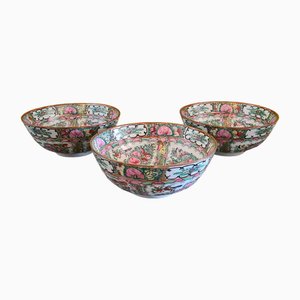 Chinesische Canton Medaillon Schalen aus Porzellan, 1960er, 3er Set
