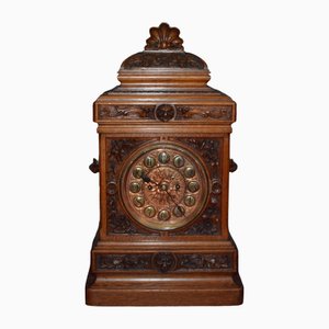 Large Arts and Crafts Hand-Carved Clock in Oak, 1900