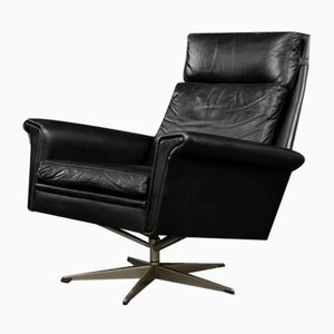 Fauteuil Pivotant Minimaliste Mid-Century en Cuir Noir par Georg Thams, Danemark, 1960s