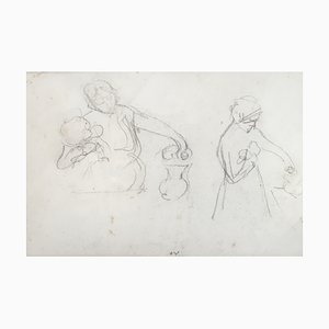 Eugène Carrière, La toilette, Late 19th Century, Pencil on Paper, Framed