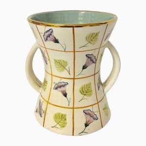 Hand-Painted Ceramic Vase with Gold Finishes by Dante Baldelli for Ceramiche Baldelli, 1940s