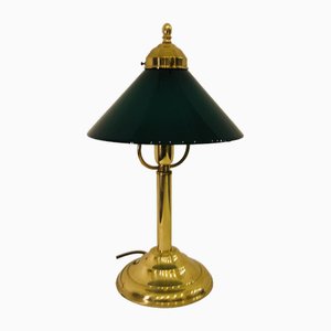 Brass Table Lamp in Brass & Green Glass, Berlin, 1960s
