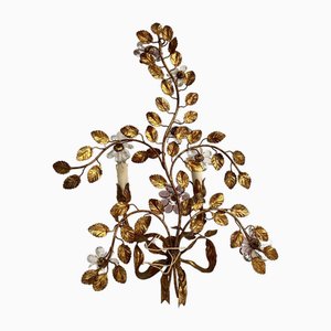 Lámpara de pared italiana de metal con flores de cristal de Banci Firenze, años 60